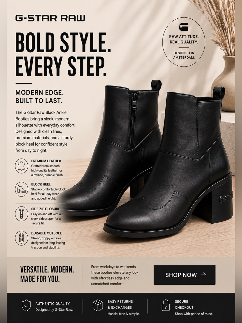 G-Star Raw Black Ankle Booties
